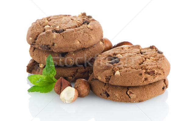 Chocolate cookies with mint leaves Stock photo © homydesign