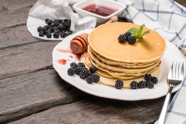 Pancakes with fresh blackberries Stock photo © homydesign