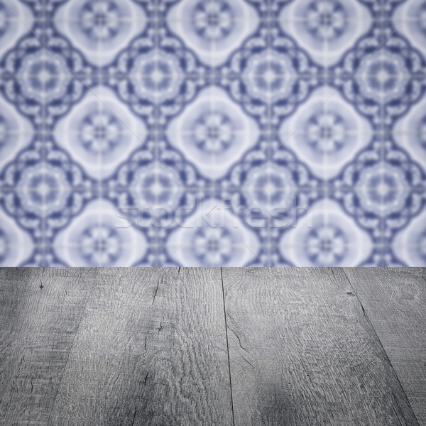 Mesa de madera superior Blur vintage cerámica azulejo Foto stock © homydesign
