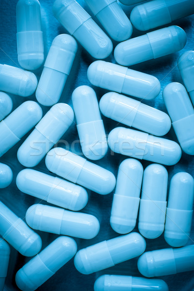 Pillen macro Blauw medische geneeskunde Stockfoto © homydesign