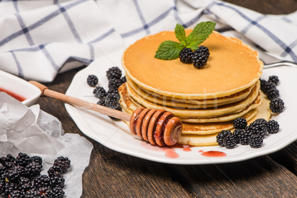 Pancakes with fresh blackberries Stock photo © homydesign