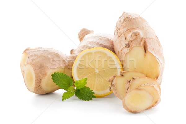 Foto stock: Jengibre · raíz · blanco · aislado · alimentos · fondo