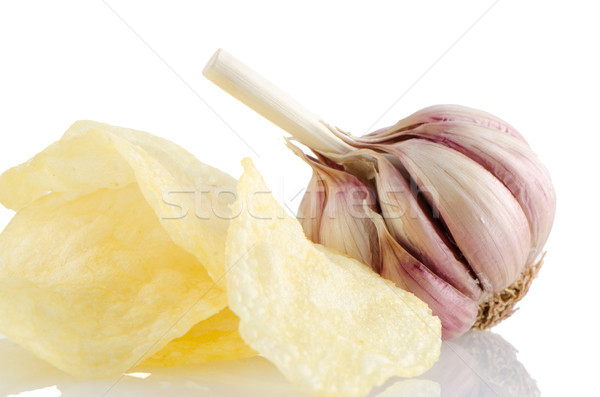 Kartoffelchips Knoblauch isoliert weiß Essen Party Stock foto © homydesign