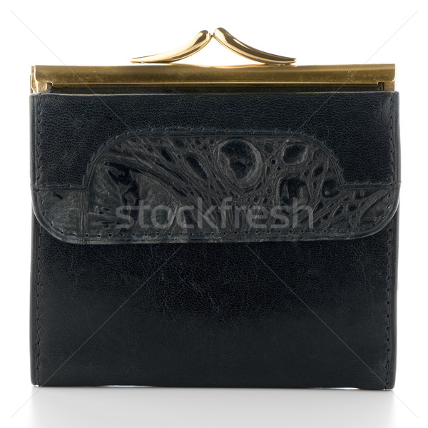 Schwarz Leder Geldbörse isoliert weiß Geld Stock foto © homydesign