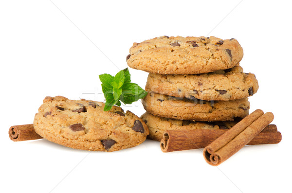 Stockfoto: Chocolade · cookies · mint · bladeren · geïsoleerd · witte