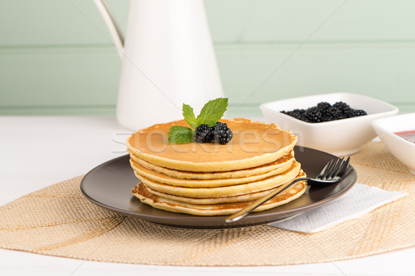 Pancakes with fresh blackberries Stock photo © homydesign