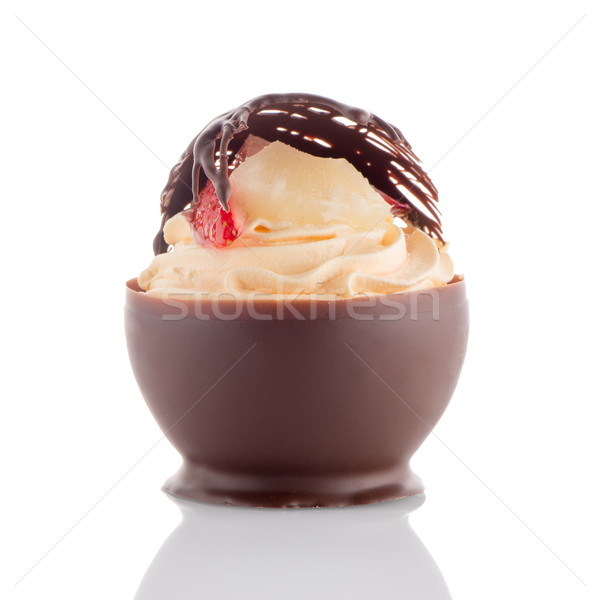 Stock fotó: Eper · csokoládé · sütemény · ízléses · izolált · fehér