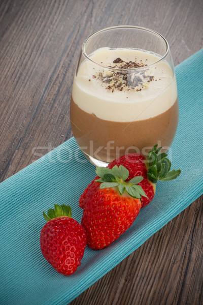 Chocolate mousse and strawberries Stock photo © homydesign