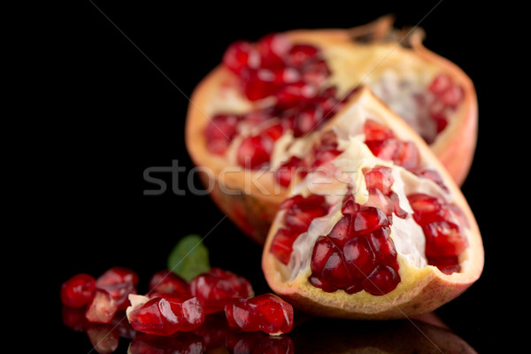 Foto stock: Maduro · granada · frutas · hojas · negro · alimentos