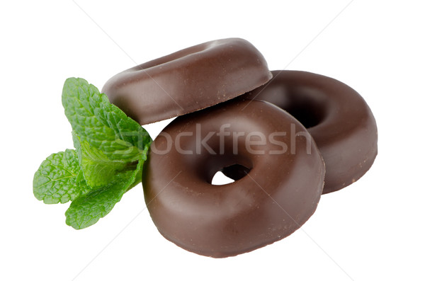 ストックフォト: チョコレート · ドーナツ · クッキー · 緑 · ミント · 葉