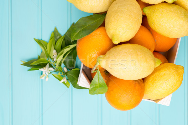 Citrus friss gyümölcsök fa asztal étel gyümölcs Stock fotó © homydesign