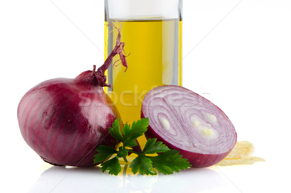 Red onions and olive oil Stock photo © homydesign
