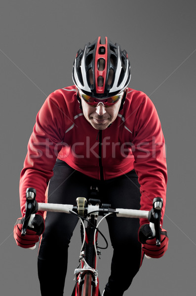 Ciclista estrada bicicleta cinza vermelho acelerar Foto stock © homydesign