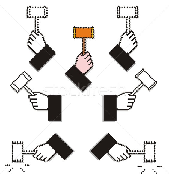 Stock photo: Pixelated Judge Hands with Hammers