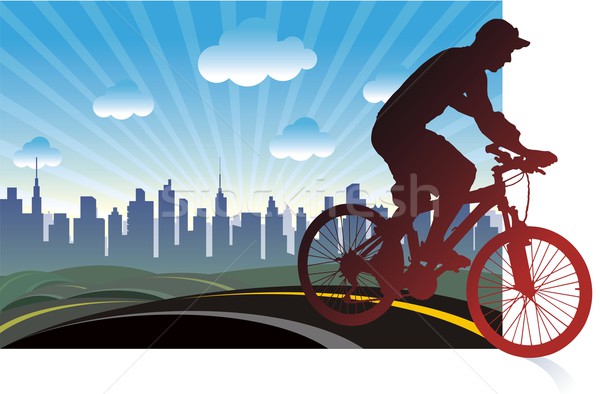 Vélo ville graphique fenêtre homme [[stock_photo]] © HouseBrasil