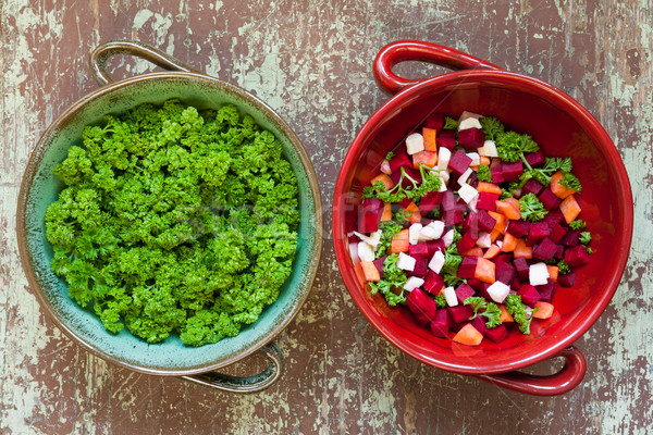 Fraîches herbes root légumes soupe aux légumes ingrédients Photo stock © hraska