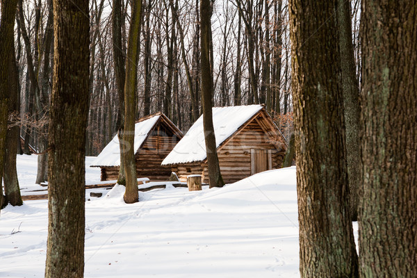 Peu chalet hiver montagnes forêt paysage [[stock_photo]] © hraska