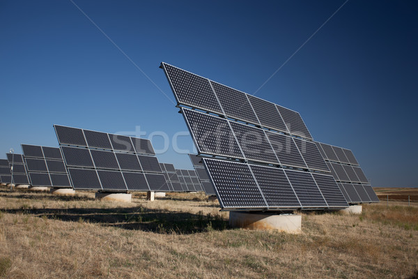 ストックフォト: ソーラーパネル · 青空 · 草 · 太陽 · 自然 · 光