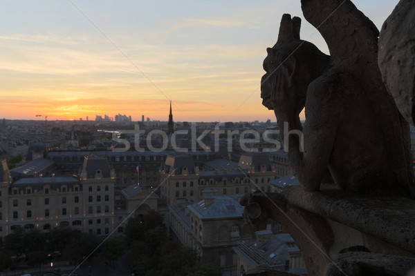 Stockfoto: Lady · kijken · zonsondergang · Parijs · hemel · kerk