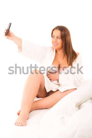 Mare femeie relaxare frumos pat nud Imagine de stoc © hsfelix