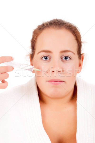 Botox-ul injectie cosmetic faţă ochi izolat alb Imagine de stoc © hsfelix