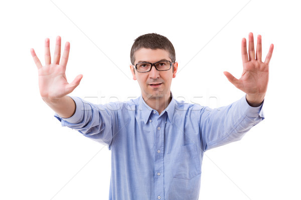 Stoppen jungen Geschäftsmann Hand Hintergrund Zeichen Stock foto © hsfelix