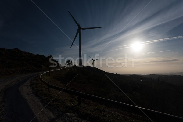 Vento energia bella cielo blu tramonto tecnologia Foto d'archivio © hsfelix