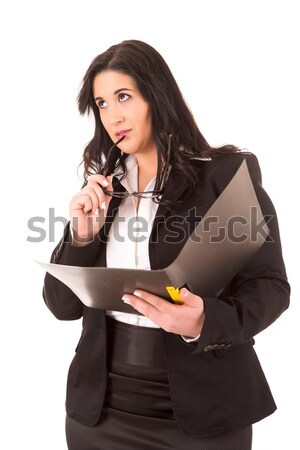 Zakenvrouw vol gedachten geïsoleerd witte business Stockfoto © hsfelix