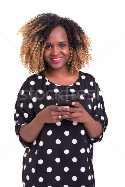 Stok fotoğraf: Merhaba · genç · güzel · Afrika · kadın · telefonu · yalıtılmış
