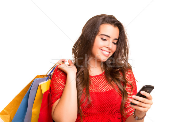 ショッピング 幸せ 美人 ショッピングバッグ 女性 冬 ストックフォト © hsfelix