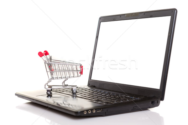 Cosul de cumparaturi laptop afaceri tehnologie comunicare Imagine de stoc © hsfelix