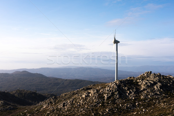 [[stock_photo]]: Vent · énergie · belle · ciel · bleu · coucher · du · soleil · technologie