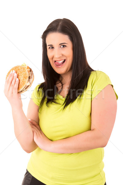 Diety piękna kobieta apetyczny hamburger Zdjęcia stock © hsfelix