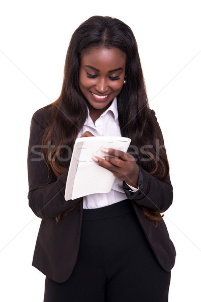 Stockfoto: Hier · me · schrijven · afrikaanse · zakenvrouw