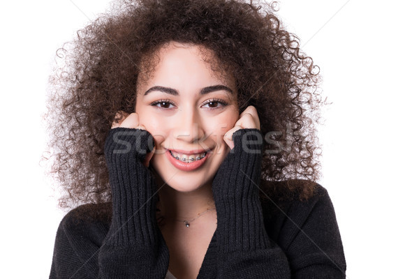 Foto stock: Jóvenes · hermosa · feliz · tirantes · posando