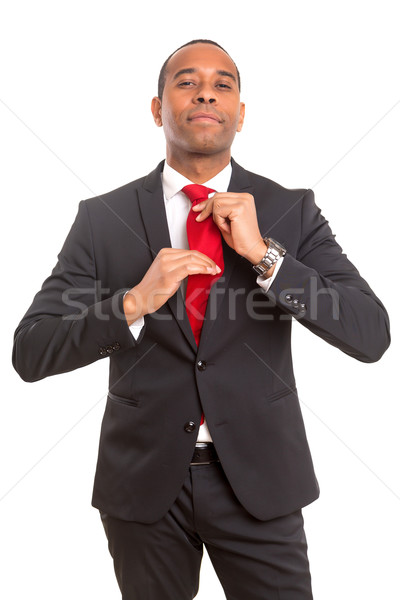 üzletember megjavít nyakkendő afrikai férfi divat Stock fotó © hsfelix
