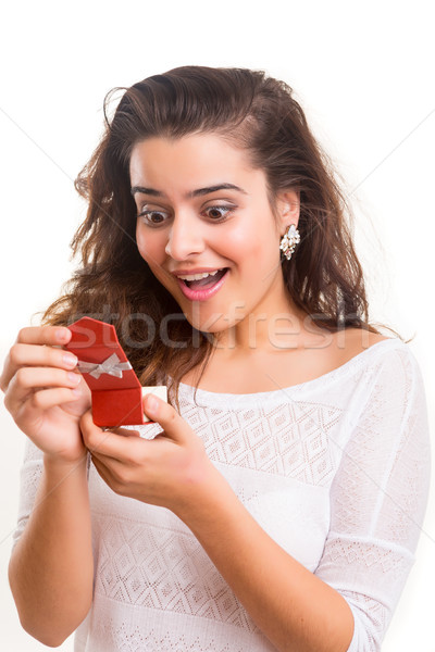 Jegygyűrű gyönyörű fiatal nő lány szeretet boldog Stock fotó © hsfelix