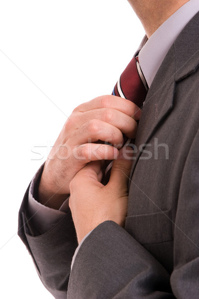 Stock photo: Business man fixing his tie