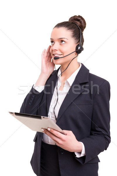 телефон оператор дружественный улыбаясь изолированный белый Сток-фото © hsfelix