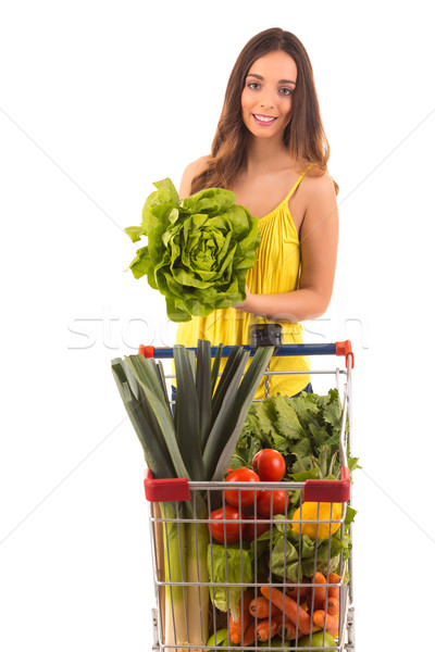 Frau schönen Warenkorb Supermarkt Mädchen Stock foto © hsfelix