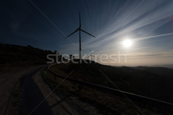 Wind Energie schönen blauer Himmel Sonnenuntergang Technologie Stock foto © hsfelix