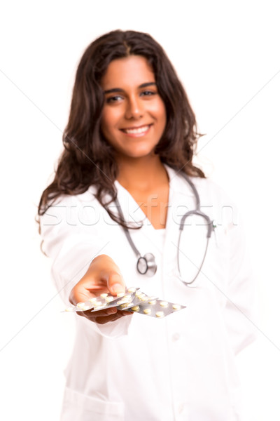 Медик таблетки изолированный белый женщину Сток-фото © hsfelix