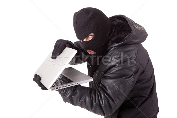 Hacker komputera biały laptop Internetu bezpieczeństwa Zdjęcia stock © hsfelix