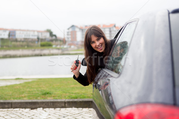 Stock foto: Business · woman · fahren · neue · Sportwagen · Business