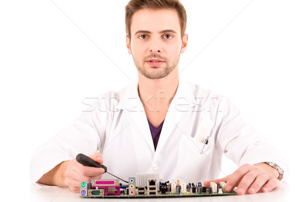 Foto stock: Computador · engenheiro · isolado · branco · negócio · mão