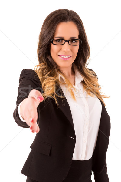 Geschäftsfrau jungen business woman bietet Handshake Hände Stock foto © hsfelix