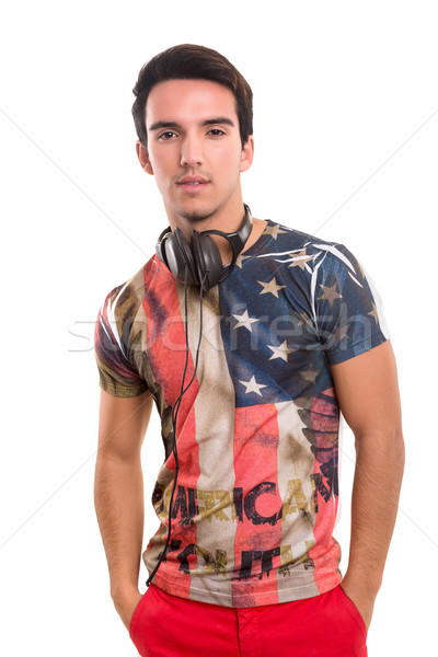 Hombre escuchar música feliz joven auriculares cara Foto stock © hsfelix