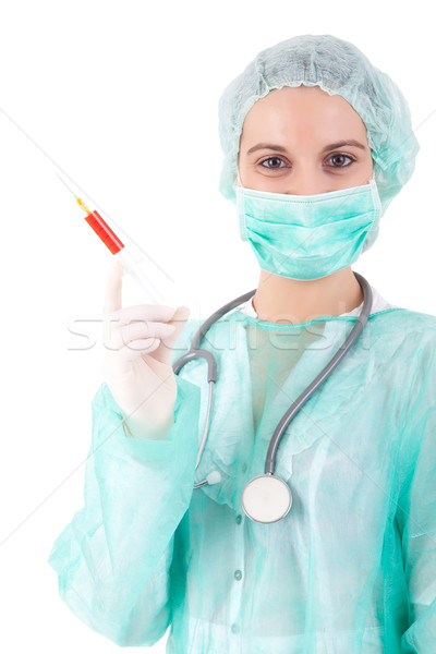 Stockfoto: Verpleegkundige · jonge · spuit · hand · arts