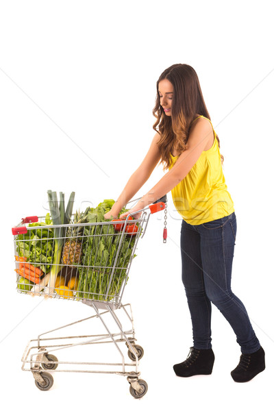 Frau schönen Warenkorb Supermarkt Mädchen Stock foto © hsfelix