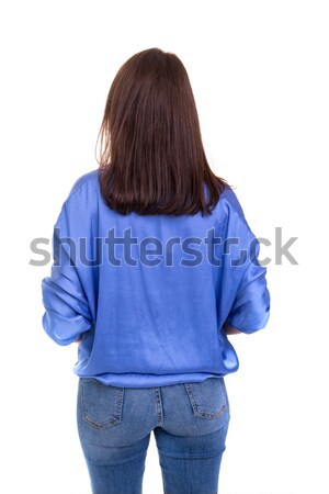 Aussehen Frau posiert zurück isoliert Stock foto © hsfelix